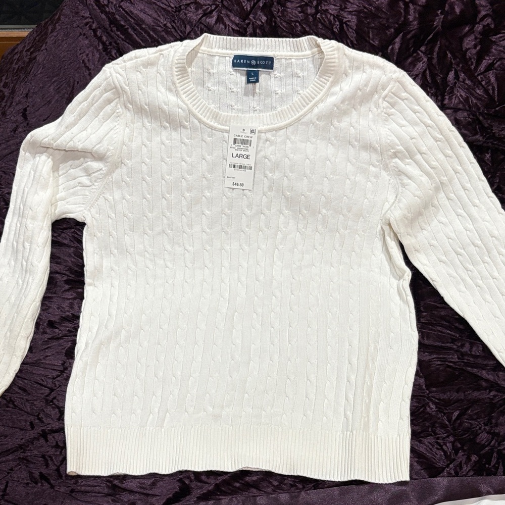 Karen Scott White Cable Knit Sweater